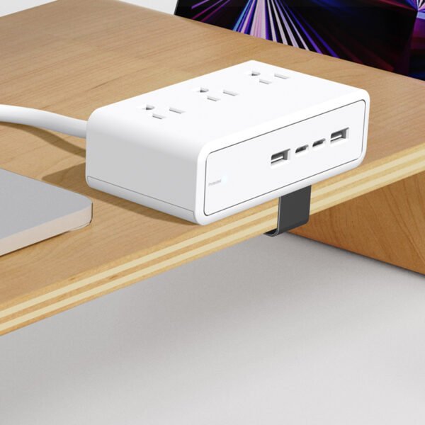 Desk Clamp Power Hub with 3 Outlets & 4 USB Charging Ports - Image 2